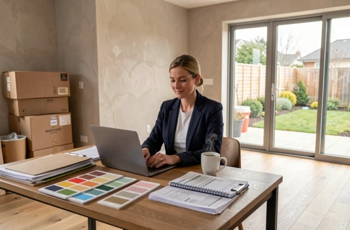 Chef de projet planifiant les finitions d'une maison individuelle nouvellement construite