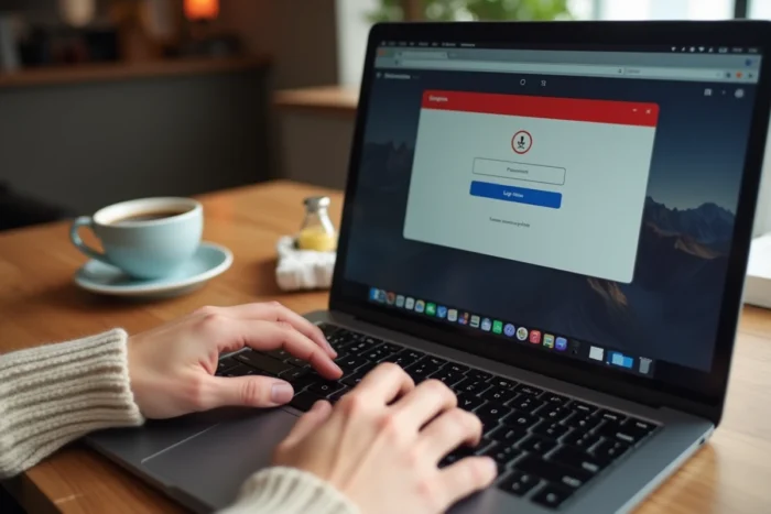 Gros plan sur un écran d'ordinateur affichant un message d'erreur lors d'une tentative de connexion à un espace client
