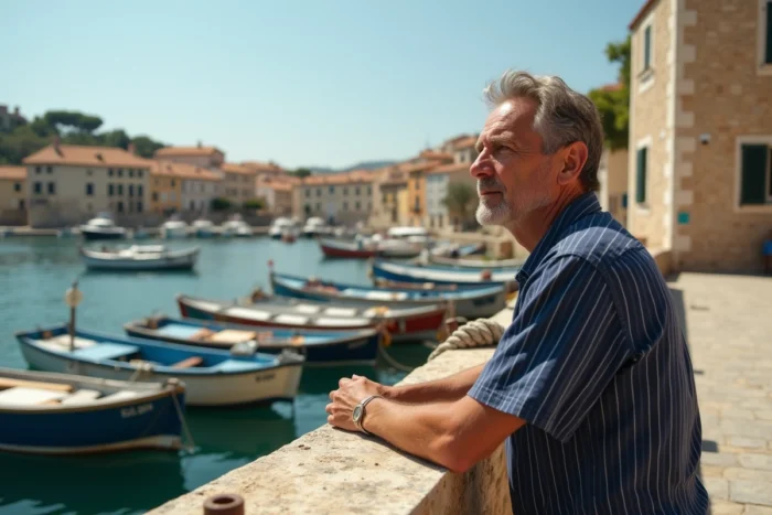 Port de pêche méditerranéen avec bateaux traditionnels rappelant les décors de la série Demain nous appartient
